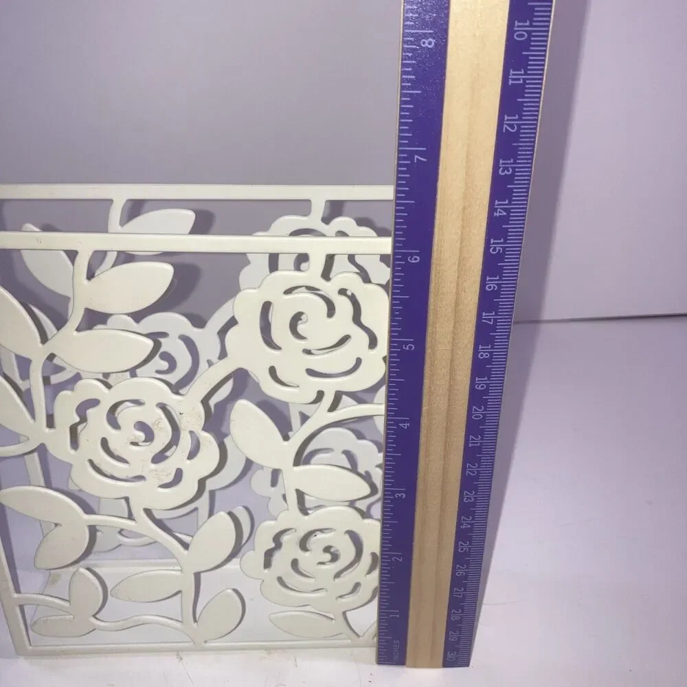 White Metal Rose Floral Napkin Holder Cottage Farmhouse Shabby Chic Decor